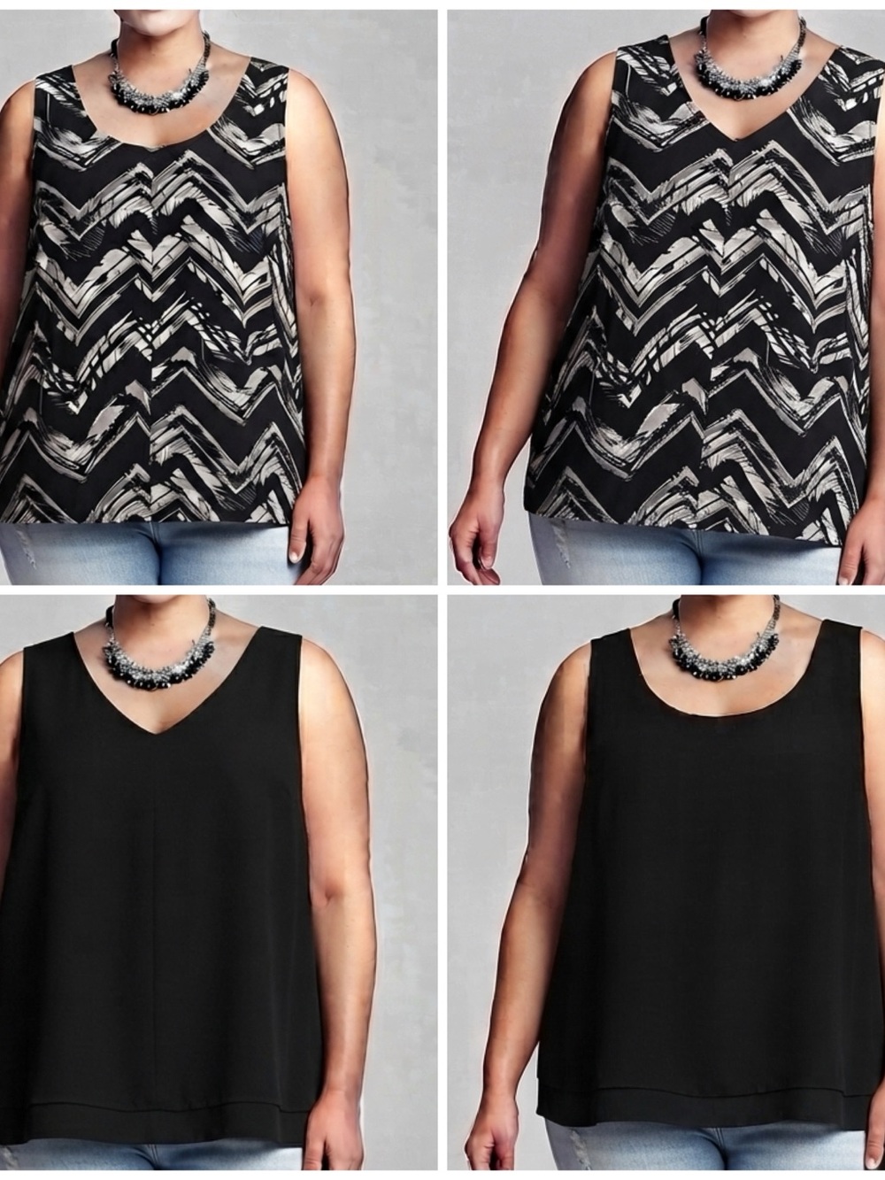 PENNINGTONS Reversivle V & Scoop Neck Tank Black & White Chevron or Plain Black